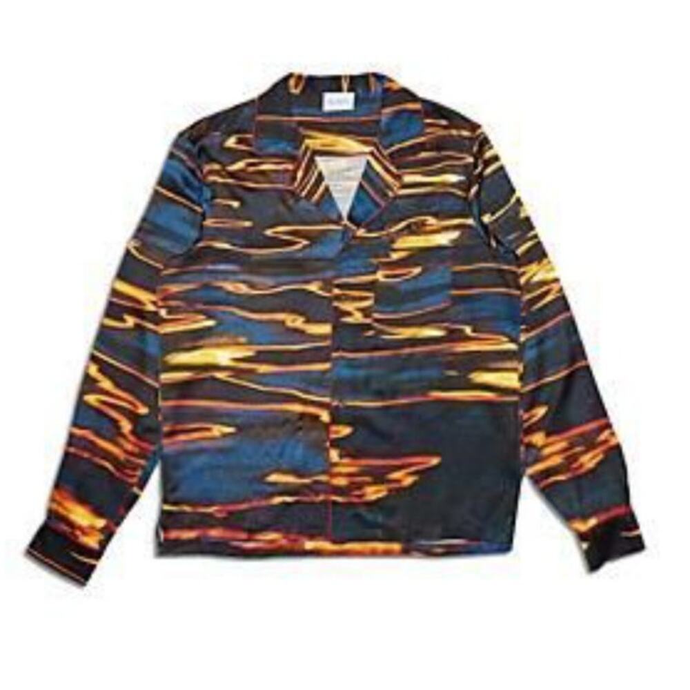 Blue Sky Inn Sunset Sea Oversized Lounge Long Sleeve Button Down Shirt Mens Sz L